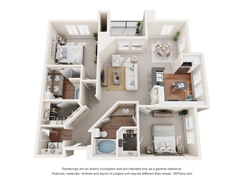 Floor plan for 2 beds, 2 baths, 1190 sqft